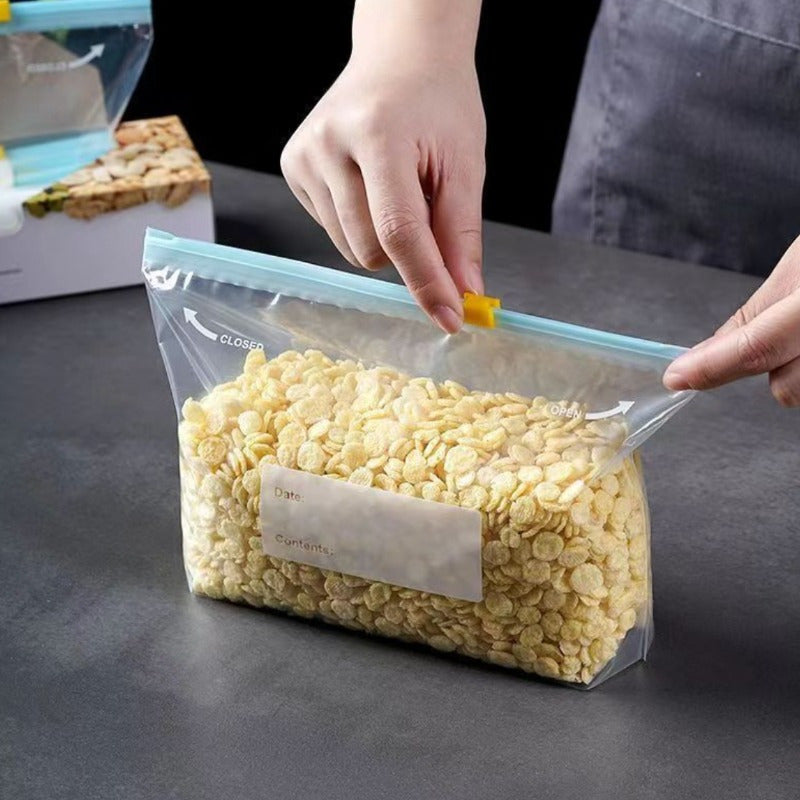15 bolsas reutilizables para almacenamiento de alimentos con etiquetas, sellos a prueba de fugas, material PE duradero