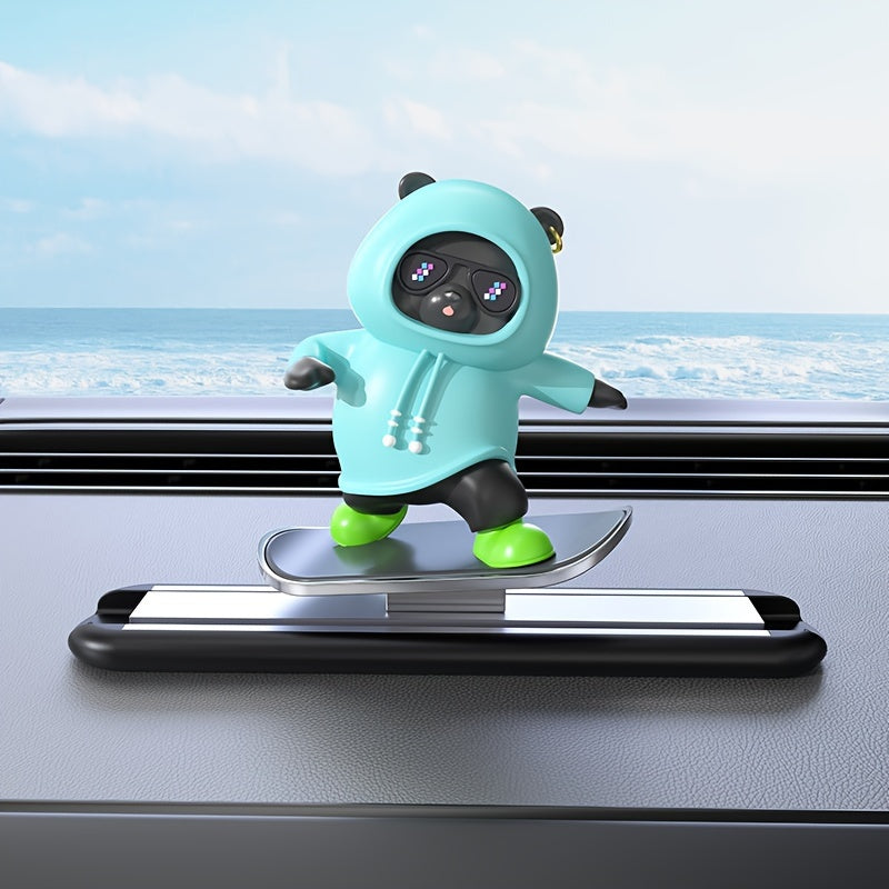 Silicone Skateboarding Panda Car Dashboard Decor with Glasses Easy to Install