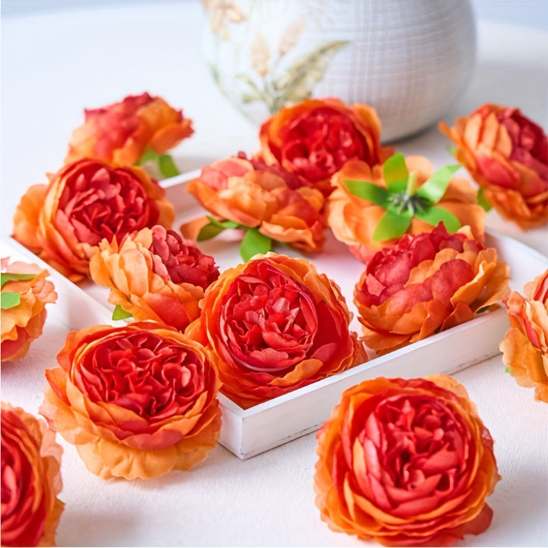 6 ярких стеблей искусственных пионов персикового и красного градиента, диаметр 7,98 см - идеально подходит для DIY свадебного декора, украшения тортов и центральных композиций для дома.