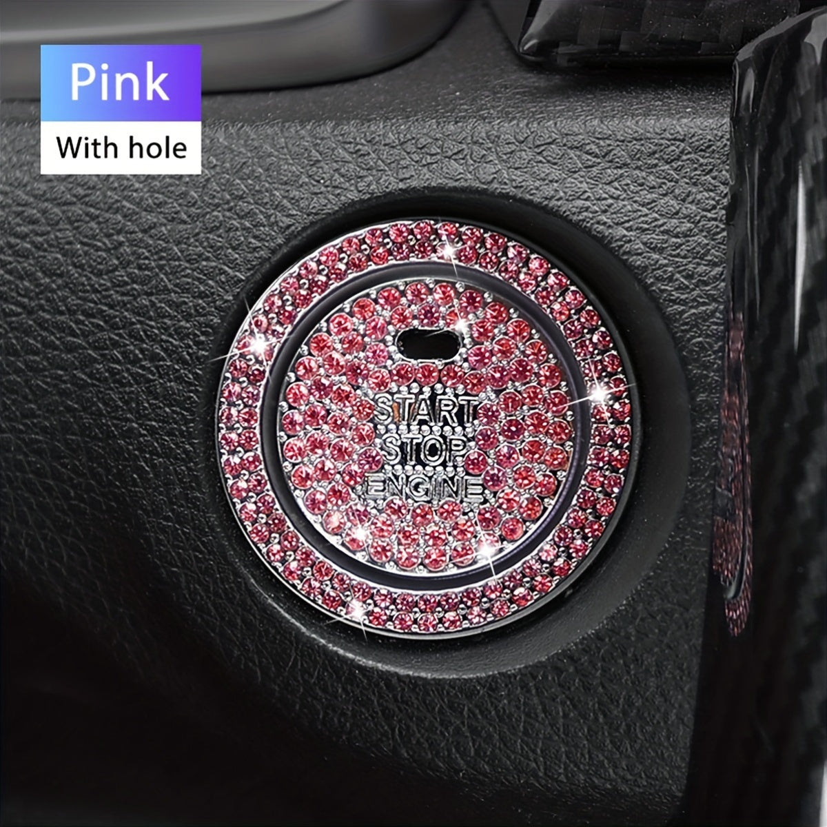2-Pack Aluminum Alloy Rhinestone Ignition Button Cover Universal Car Push Start Switch Cap