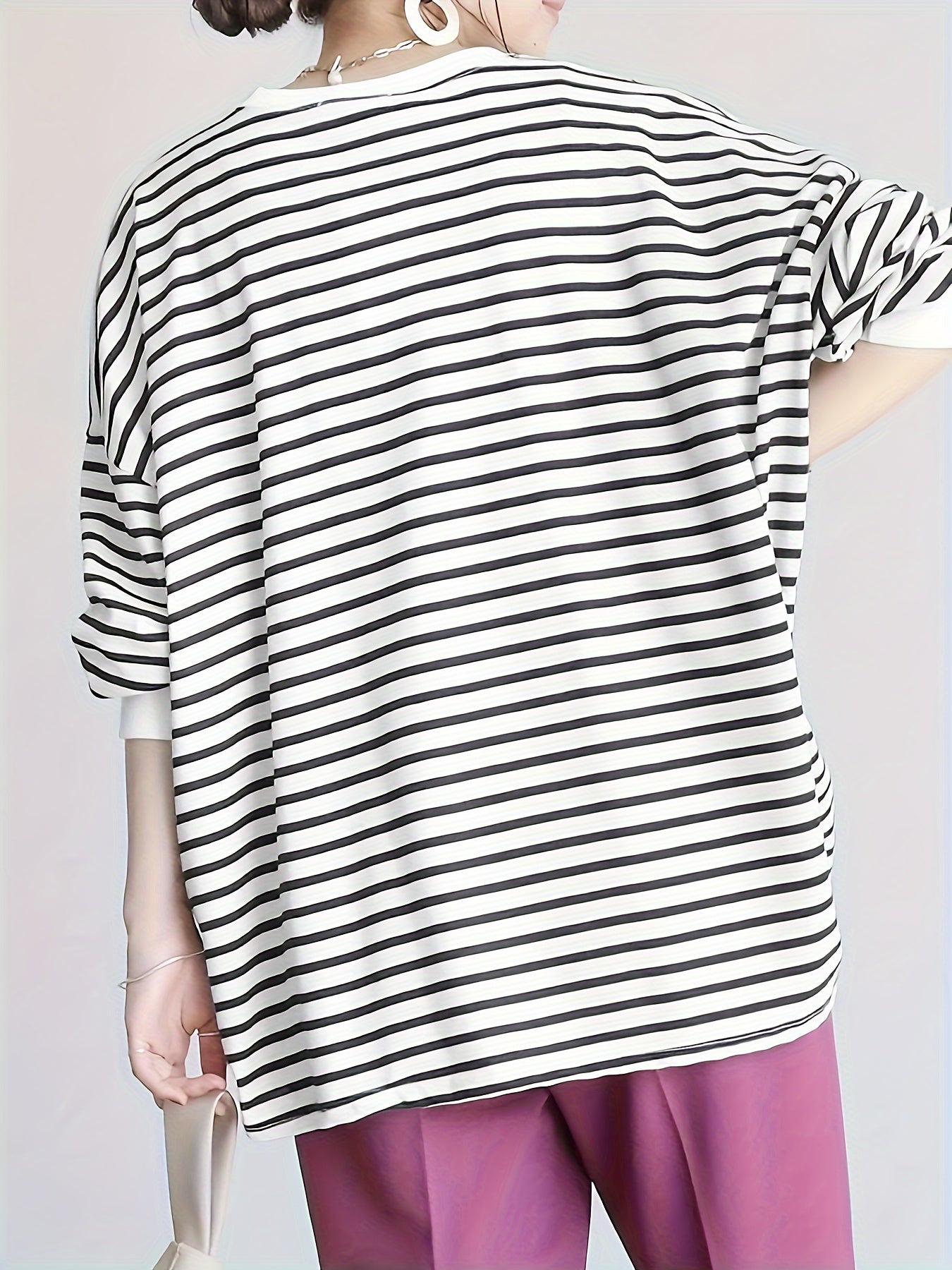 Plus Size Striped Pullover Sweatshirt Women's Long Sleeve Crew Neck Casual Autumn Spring