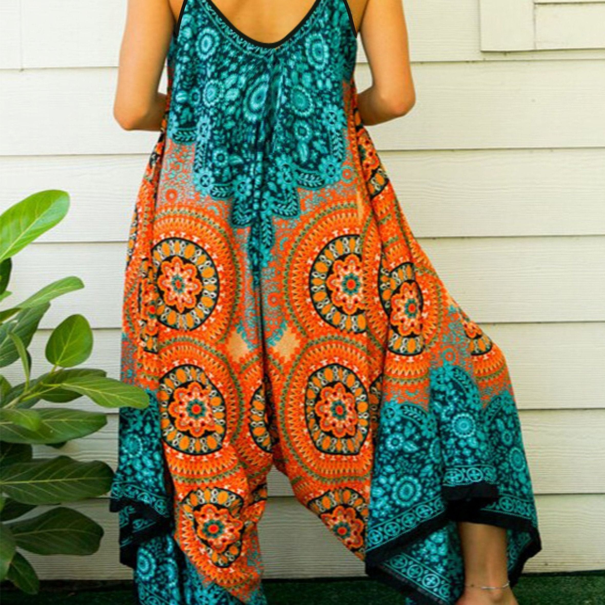 Mono sin mangas de talla grande con estampado floral y piernas anchas, ropa casual para mujer