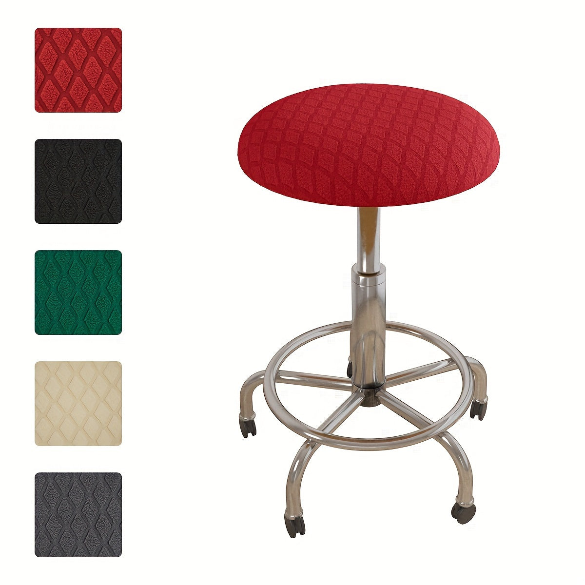 Stretchable Jacquard Diamond Pattern Stool Cover Elastic Fit Machine Washable for Round High-Legged Stools