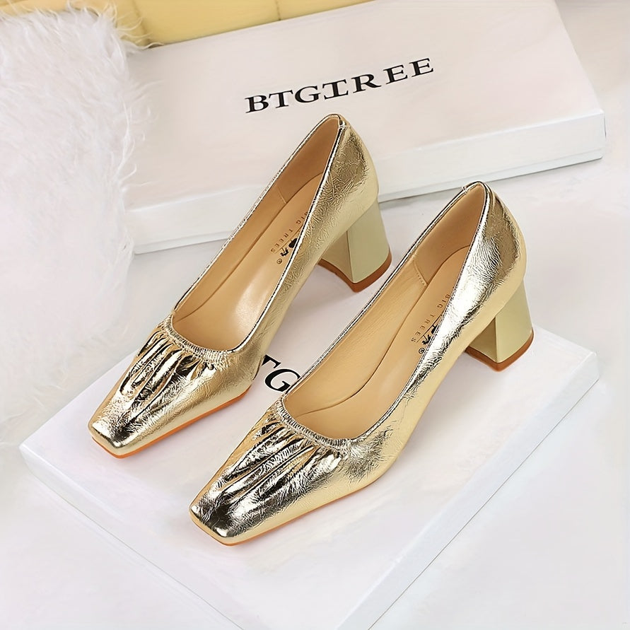 Women's Vintage European Style Wrinkled Shoes with Thick Heel