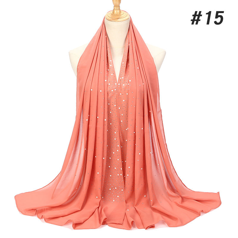 Women’s Shimmery Faux Diamond Chiffon Scarf Bubble Shawl Solid Color Breathable Sun Protection