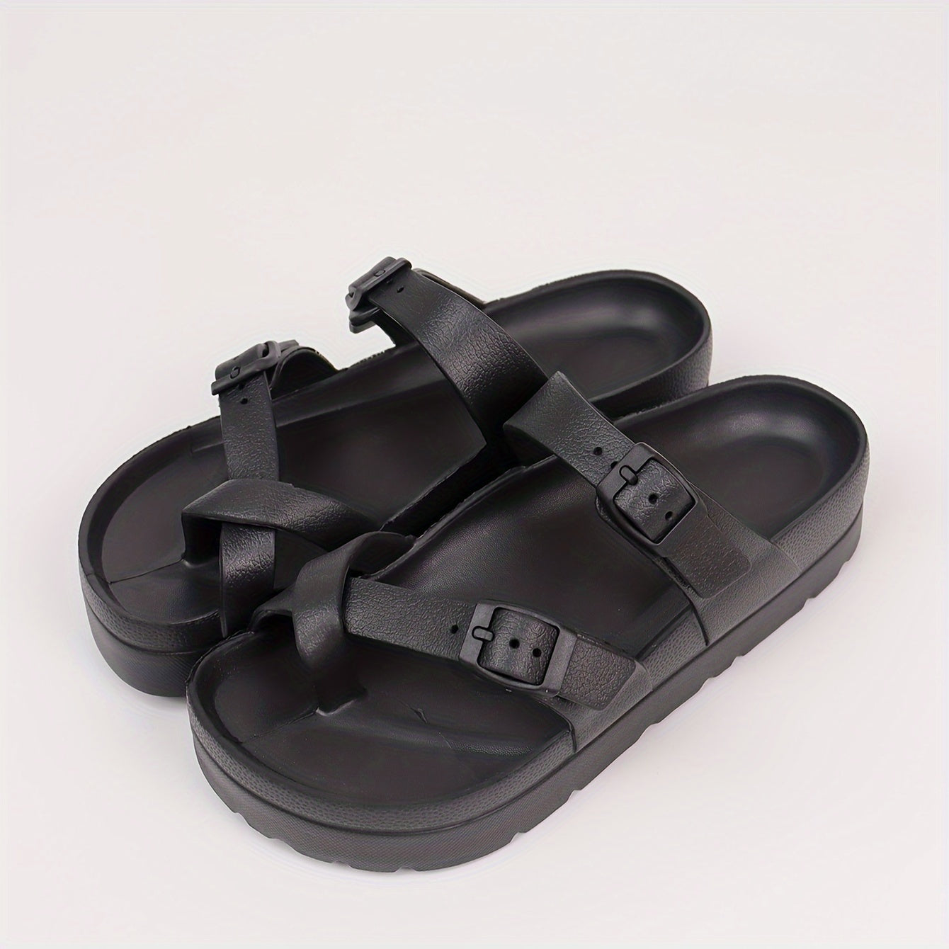 Women's Open Toe Platform Slides With Buckle Strap, Lightweight Beach Sandals