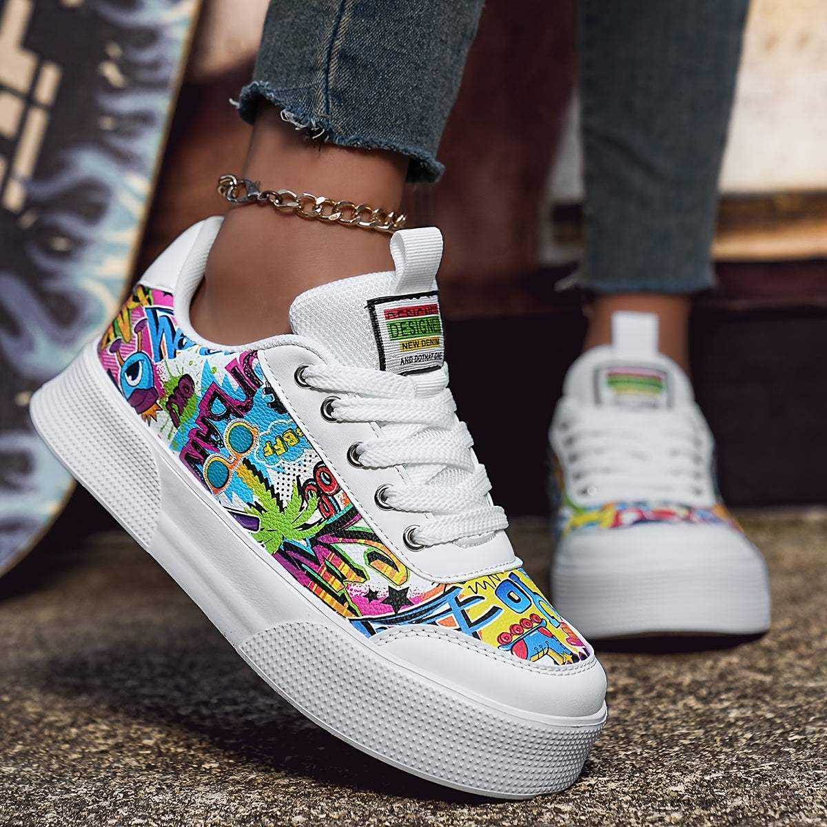 унисекс кэжуал кроссовки низкий топ с тай-дай граффити на холсте с подошвой из EVA