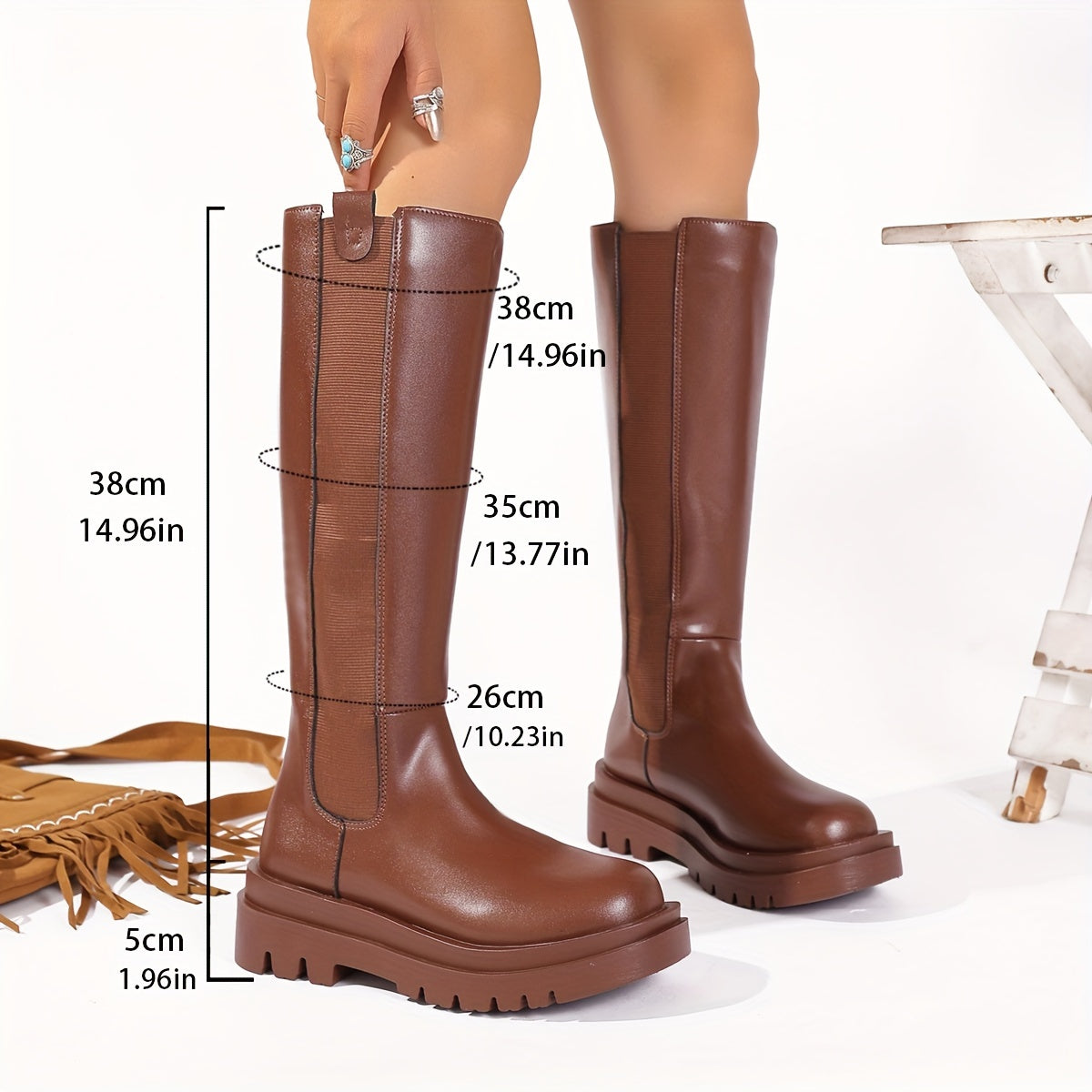 Women's Extra Large Tall Boots Thick Sole Winter Knitted Leg Boots