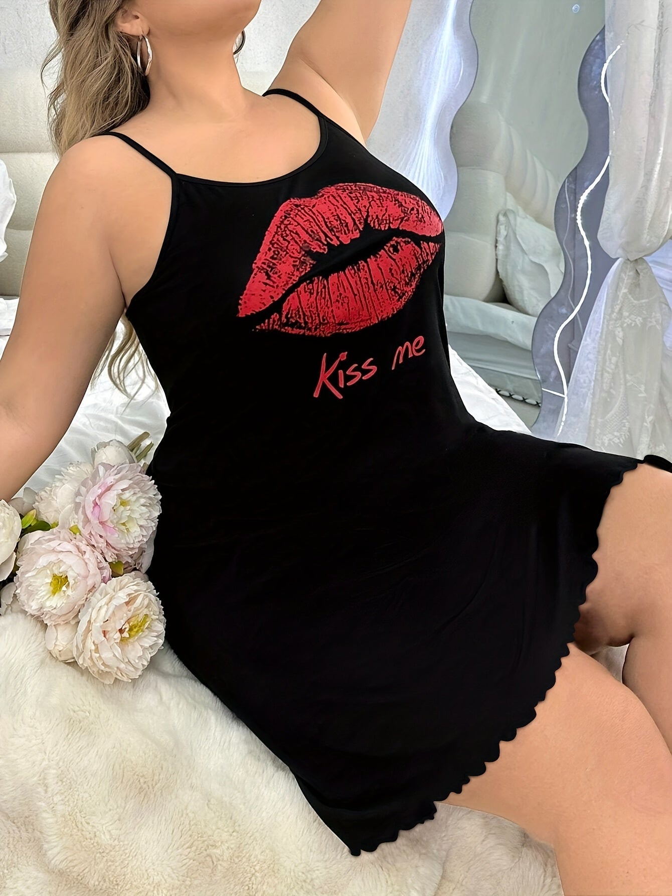 Plus-Size Cartoon Print Camisole Dress for Women Lounge or Casual Wear