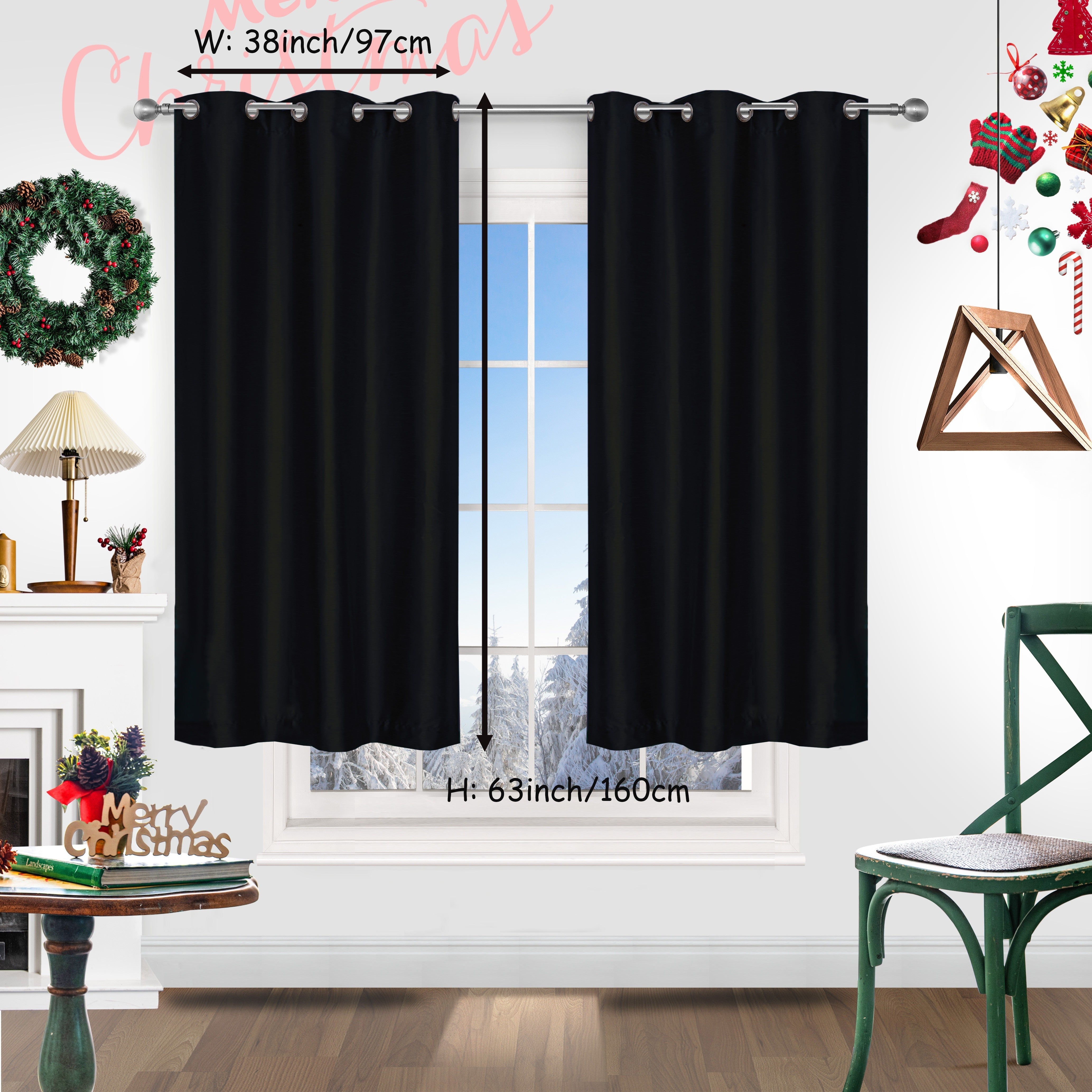 Red Christmas Curtains 2 Pieces Faux Silk Grommet Top for Living Room Bedroom Office