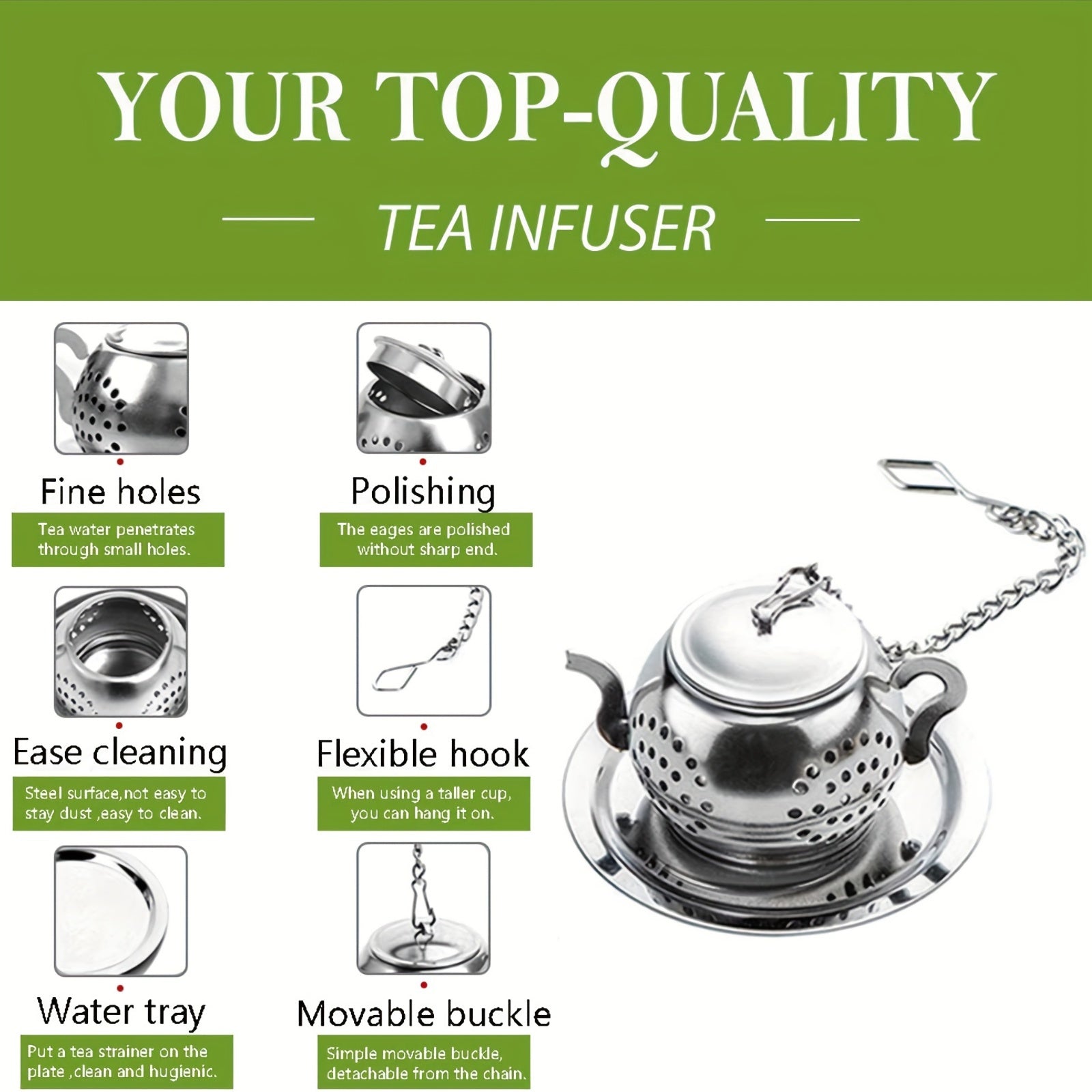 Stainless Steel Teapot-Shaped Tea Infuser with Saucer, Fine Mesh Filter, Reusable