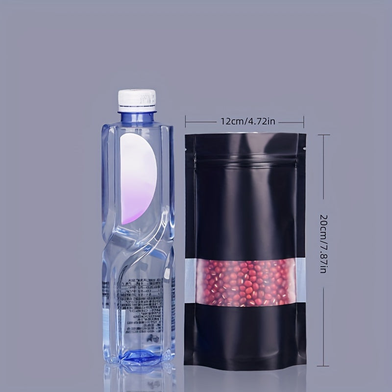 50 piezas de bolsas de embalaje con ventana abierta en negro para galletas, caramelos, café, té, auto-cierre, plástico esmerilado