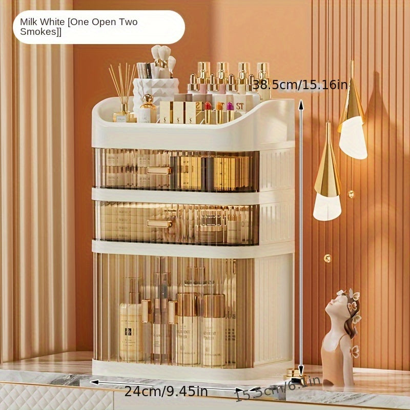 Transparent Plastic Cosmetic Organizer with Multi-Layer Sliding Drawers for Makeup and Skincare