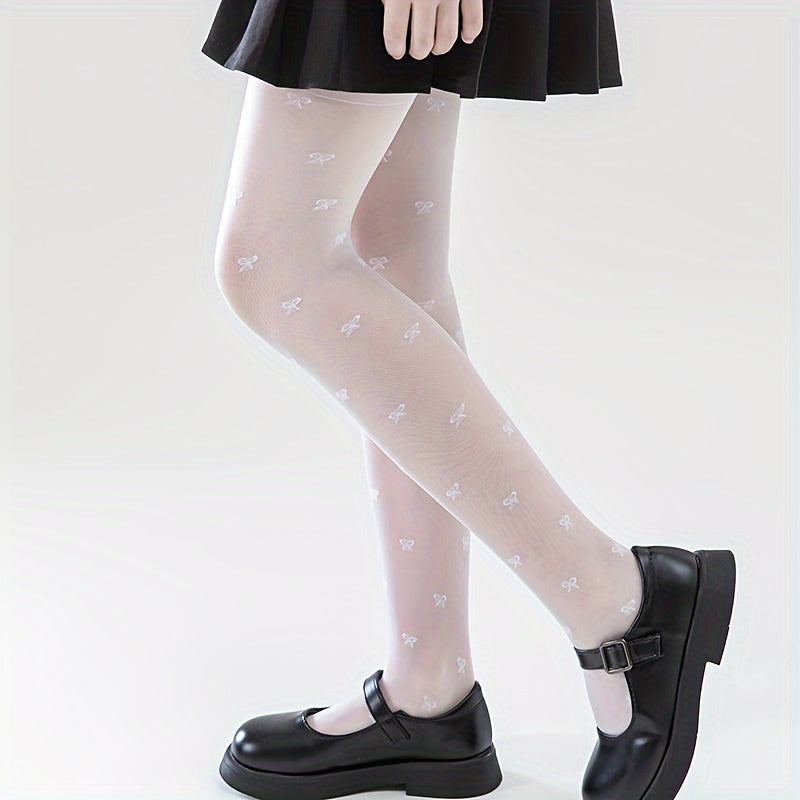 Girls' Nylon Blend Tights with Floral Jacquard Solid Color All-Season Kids' Leggings Pack