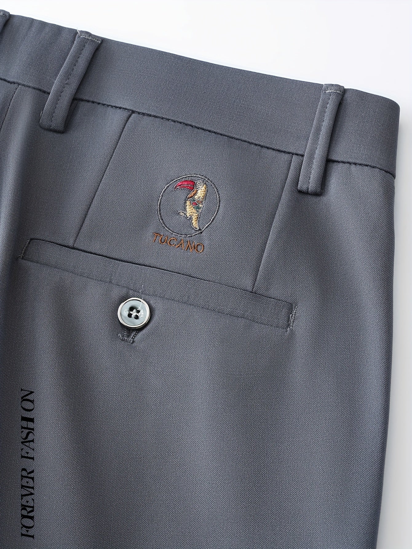 Pantalones de vestir negros para hombre de corte ajustado con emblema de pájaro, poliéster y spandex para negocios informales