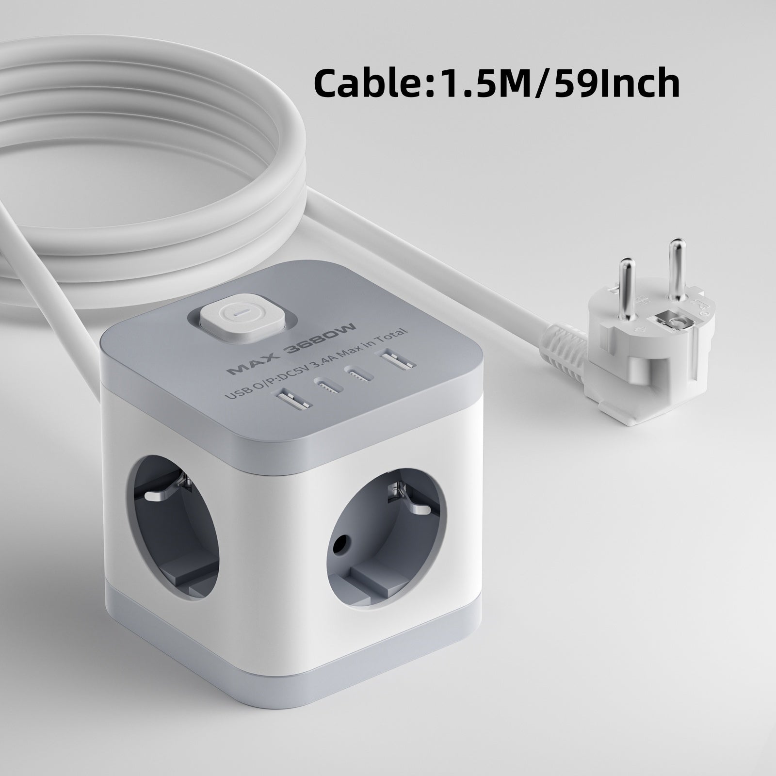 Power Strip with USB Port European Plug 220V 16A 3680W Travel Power Adapter
