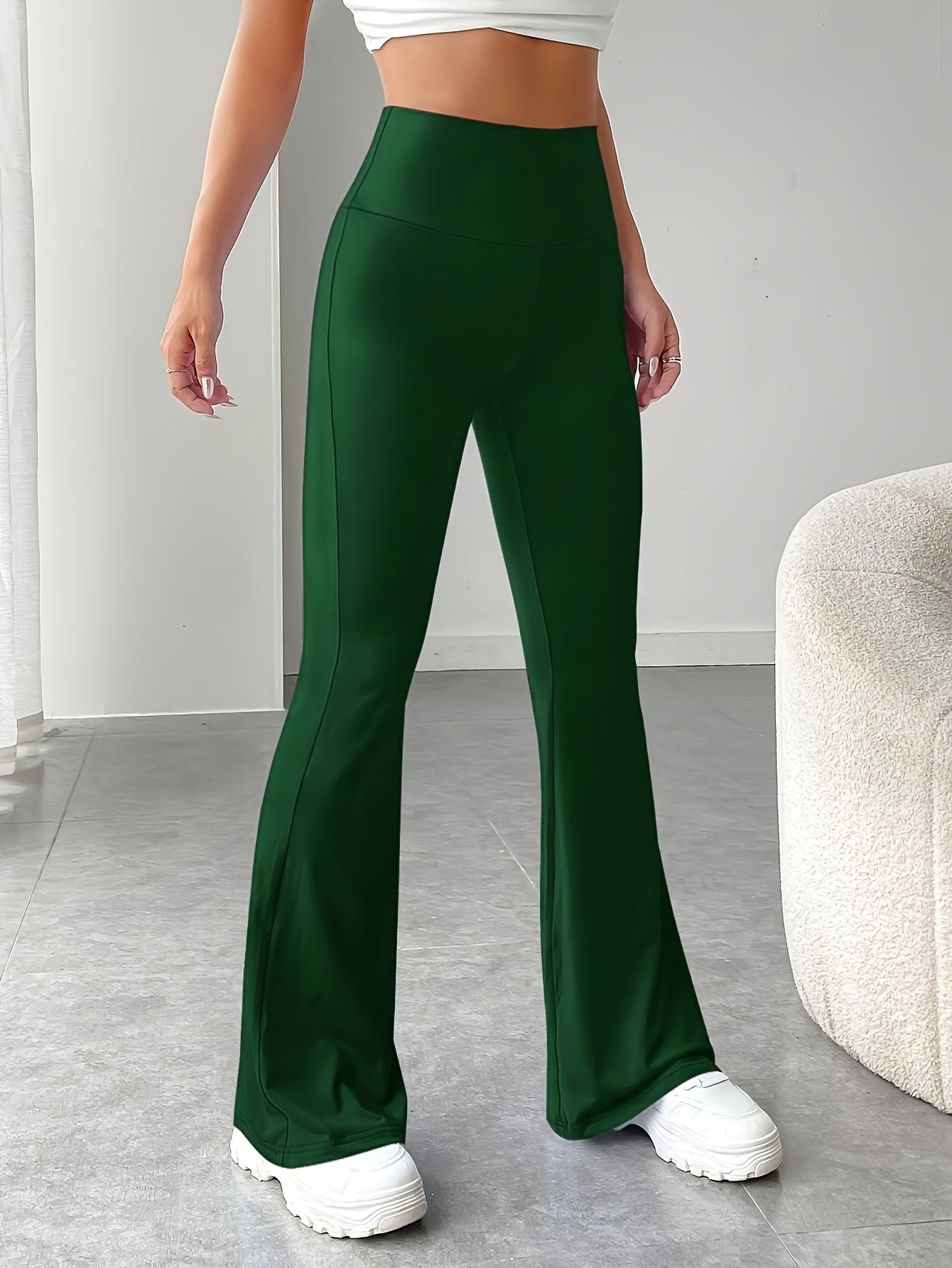 Women's Solid Color High-Waisted Long Yoga Pants Durable Stretch