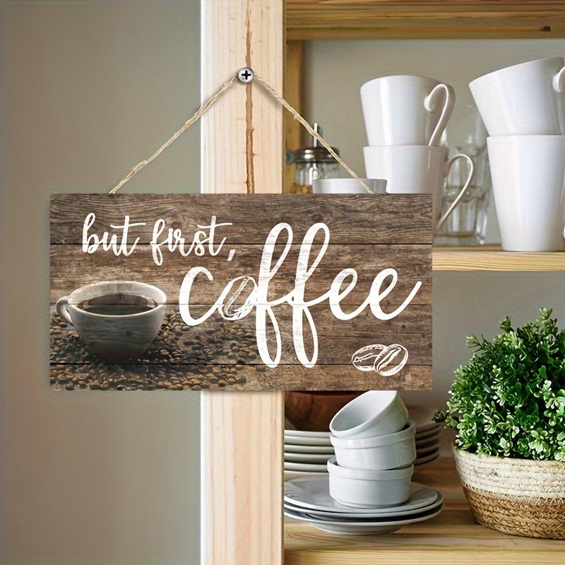 Wooden Coffee Sign Wall Decor Plaque for Kitchen and Cafe Horizontal Door Indicator