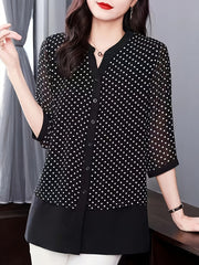 Plus Size Women's Chiffon Blouse Polka Dot Mid-Length Seven-Eighths Sleeves