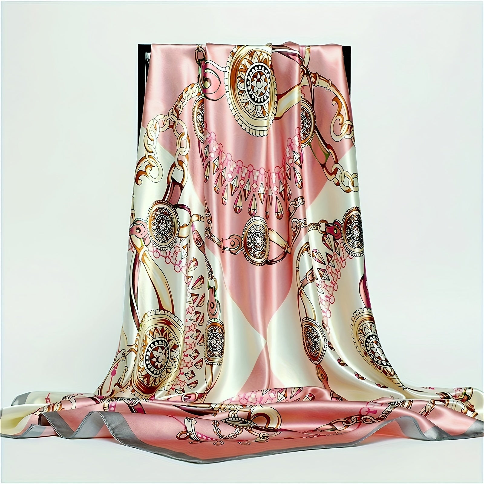 89.99cm Satin Square Scarf with Multicolor Prints Summer Sunscreen Shawl Windproof Head Wrap