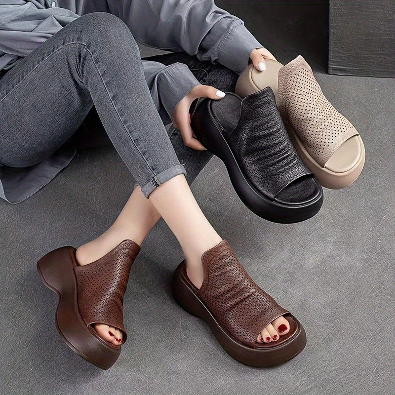 Women's Platform Sandals with Cut Out Design Open Toe Rubber Sole