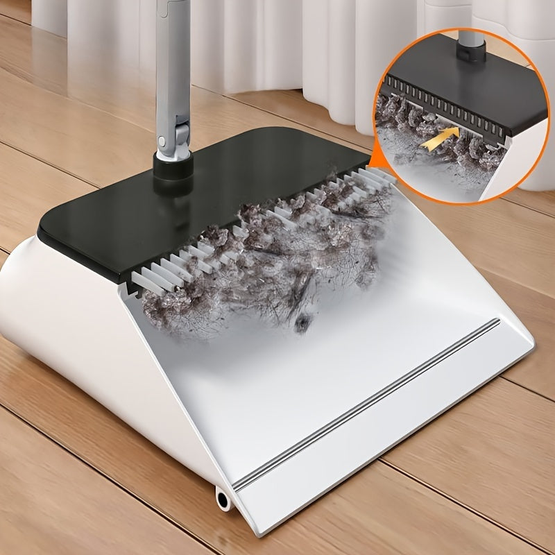Multi-Surface Push Broom and Dustpan Set with Self-Cleaning Teeth