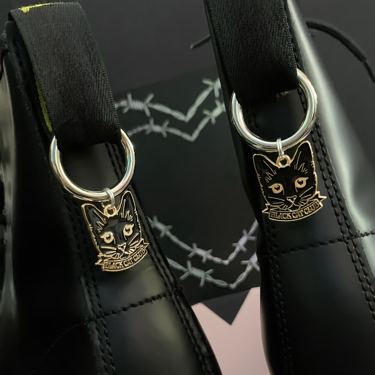 Women Shoe Boot Charms 2pcs Black Cat Zinc Alloy Accessories