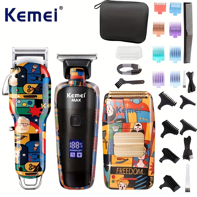 Профессиональный набор для стрижки волос Kemei - USB-заряжаемый электробритва с точным триммером для бороды, беспроводный набор для ухода за мужчинами