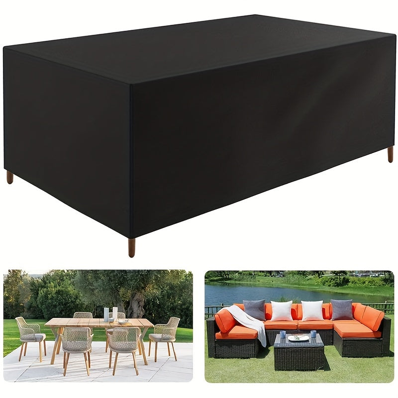 Black Outdoor Rectangular Dining Table Cover Waterproof Patio Woven Polyurethane