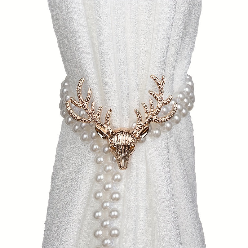 Golden Deer and Pearl Curtain Tiebacks Adjustable Elegant Home Decor