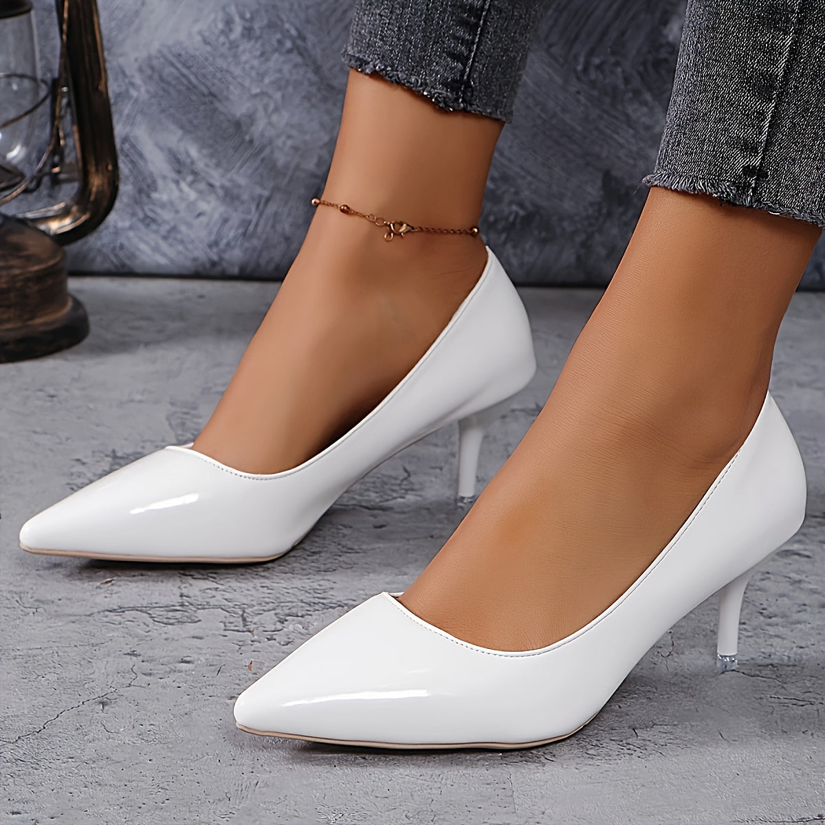 Women's Black Pointed Toe Stiletto Heels 6cm Glossy Dress Shoes