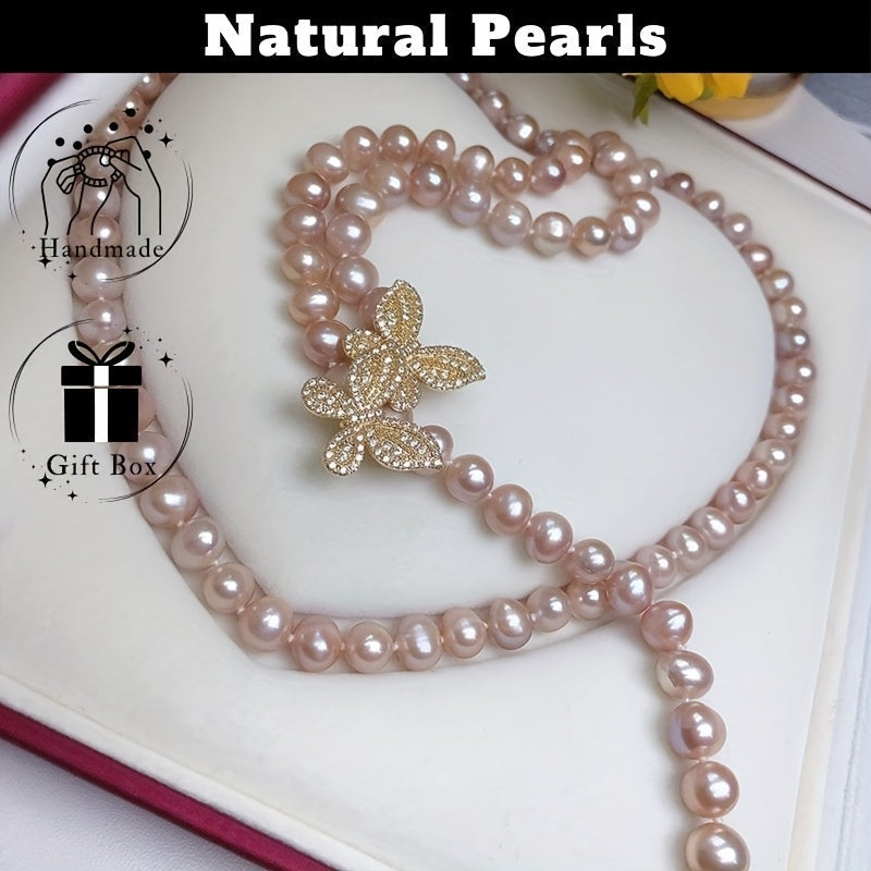 Freshwater Pearl Necklace for Women Multi-Layer Light Purple Elegant Jewelry for Parties and Gifts