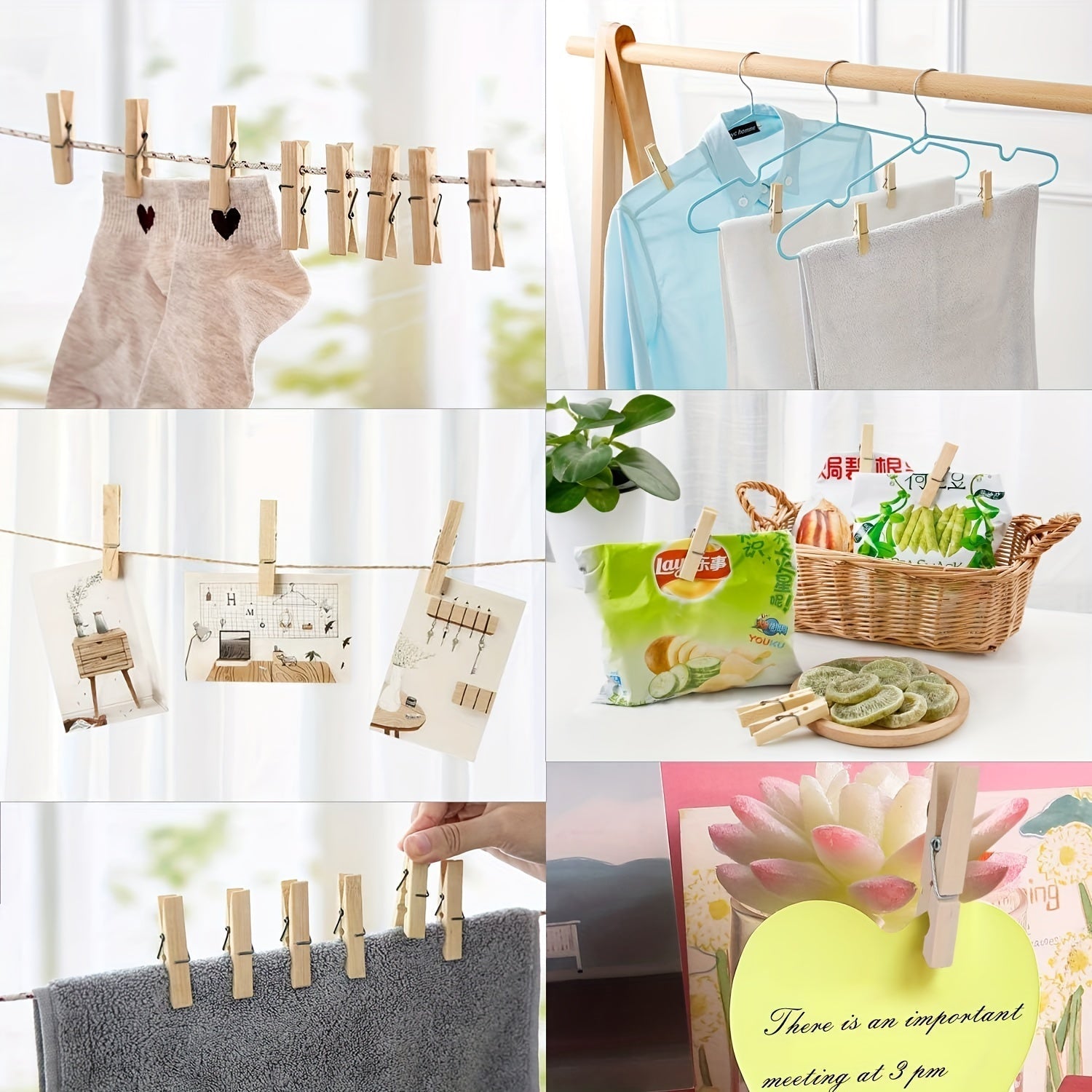 Heavy-Duty Bamboo Clothespins Pack of 100 Wooden Clips for Hanging Clothes Photos and Outdoor Use