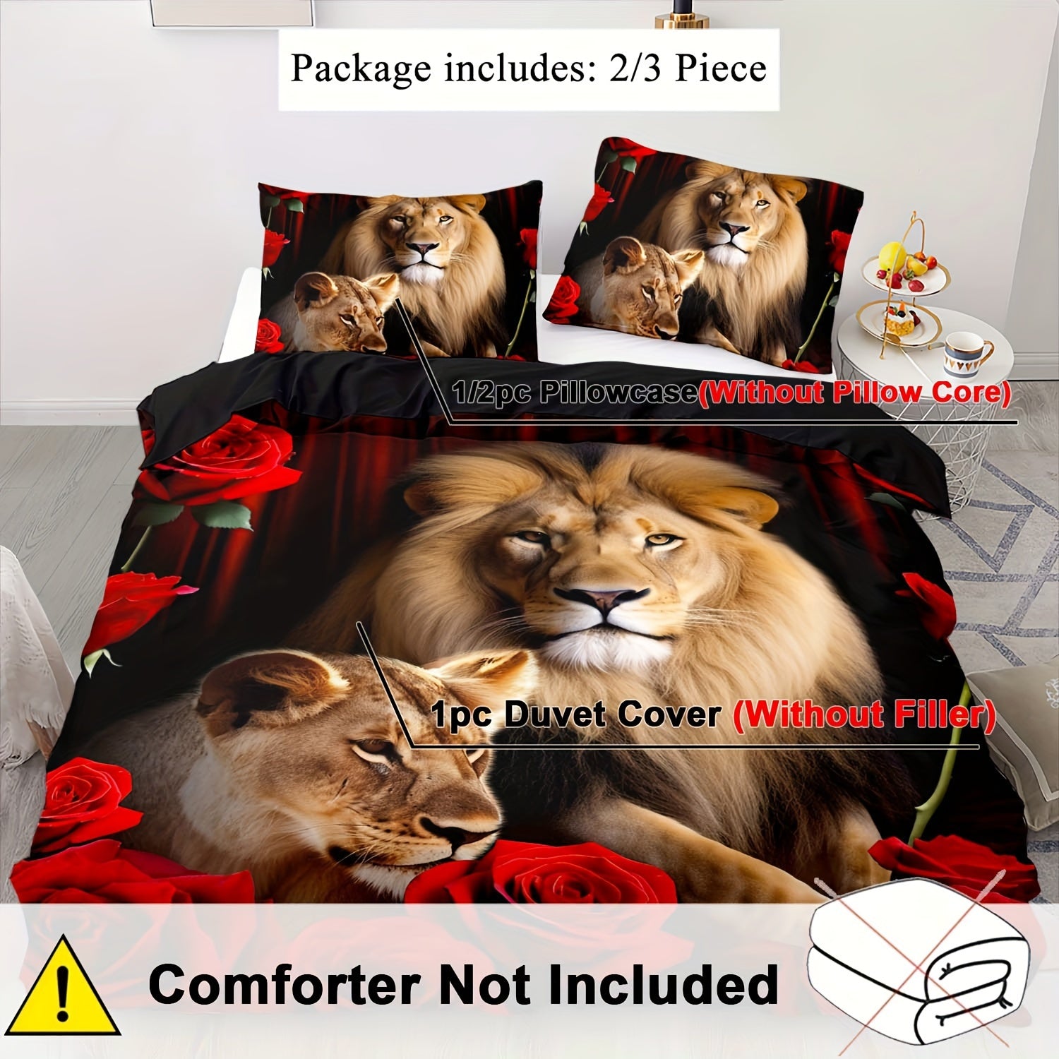 2/3 Pieces Duvet Cover Set King Size Animal Print Polyester Soft and Comfortable for Boys and Girls