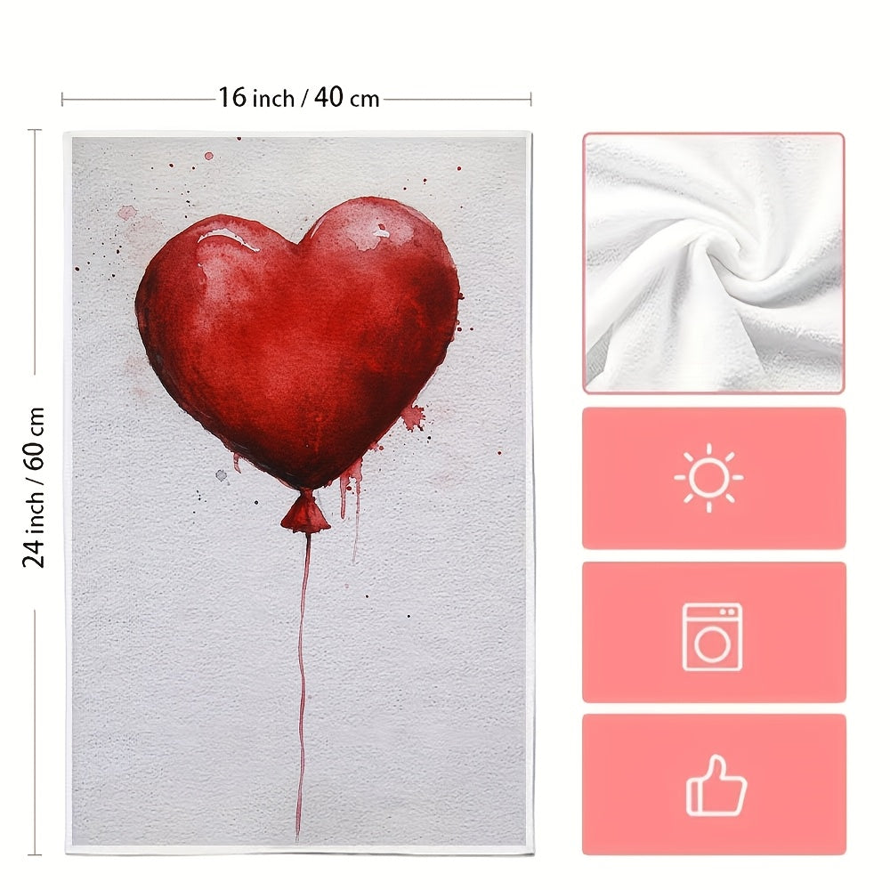 Two Pieces Kitchen Towels Red Heart Balloon Design 16x24 Inches Absorbent
