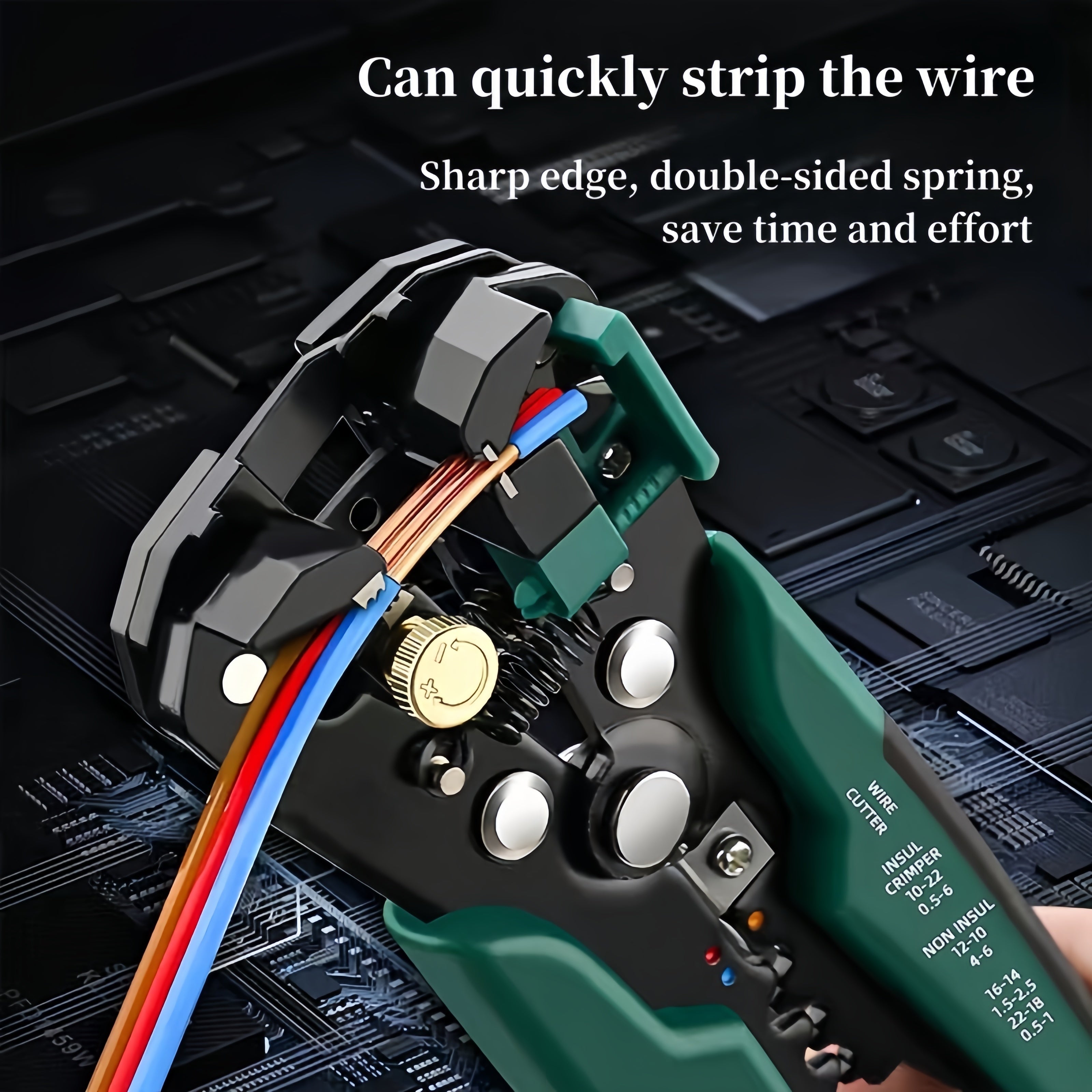 Automatic Wire Stripper and Cutter for Electricians with Self-Adjusting Insulation and Built-In Crimper