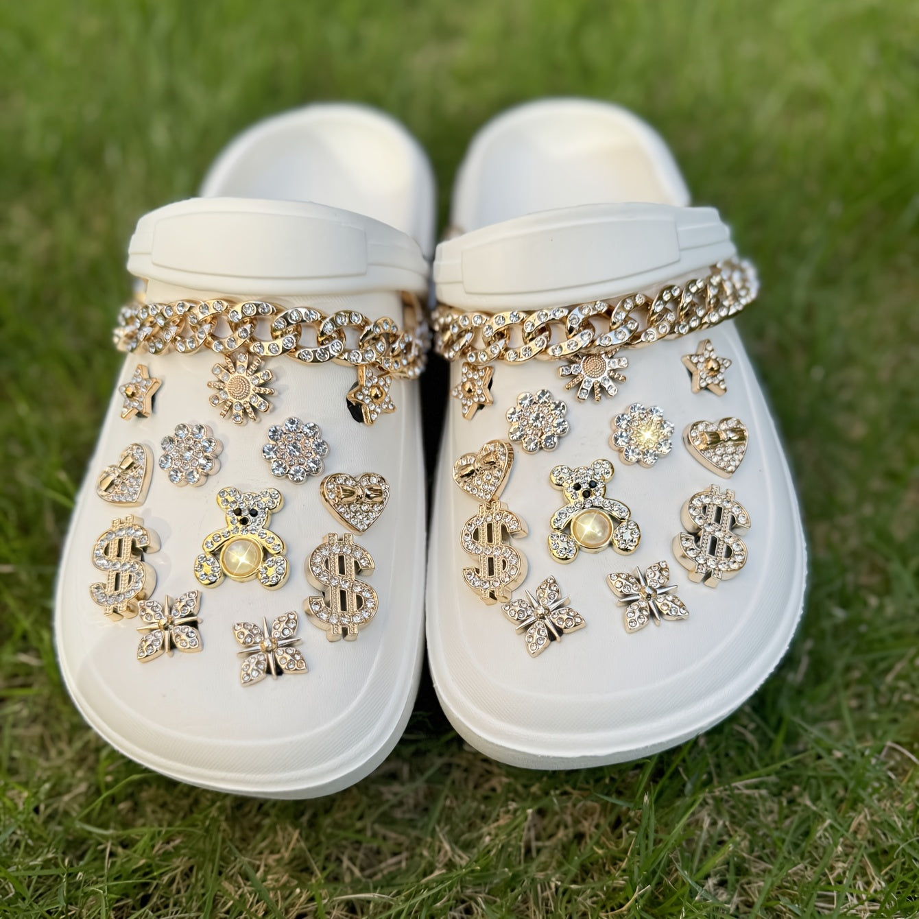 Kids Girl Shoe Charms Set with Chain Diamond Bear Money Durable ABS