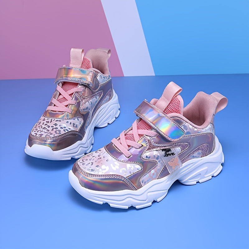 Girls' Casual Sports Shoes for Kids Lightweight Canvas Sneakers with Glitter and Cartoon Pattern