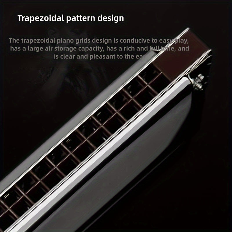 Professional 28-Hole Blues Harmonica Metal Brass Core Polished Blue Black Finish with Case