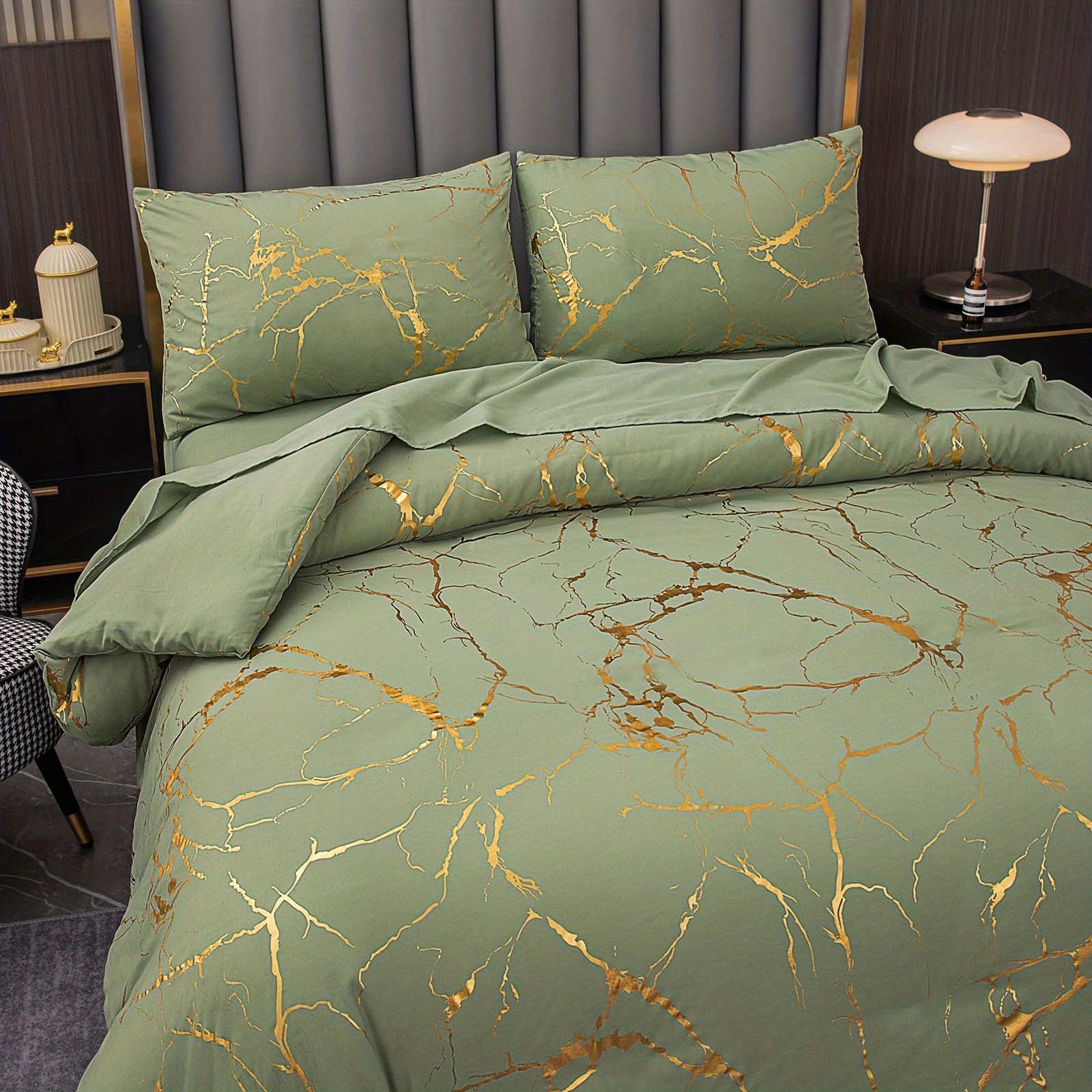 Elegant Marble Pattern Bedding Set in Pink Gray Green Blue Purple Washable Ultra-fine Fiber Duvet Cover 2-3 Piece