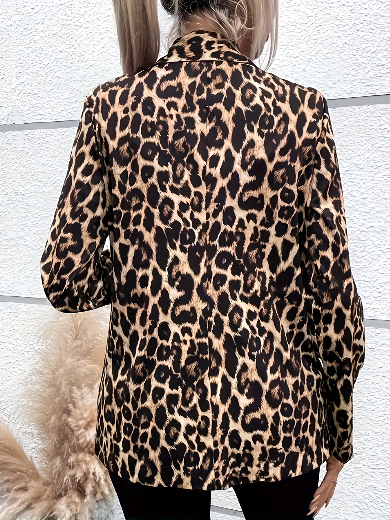 Women's Leopard Print Turnover Collar Suit Jacket Large Size Long Sleeve