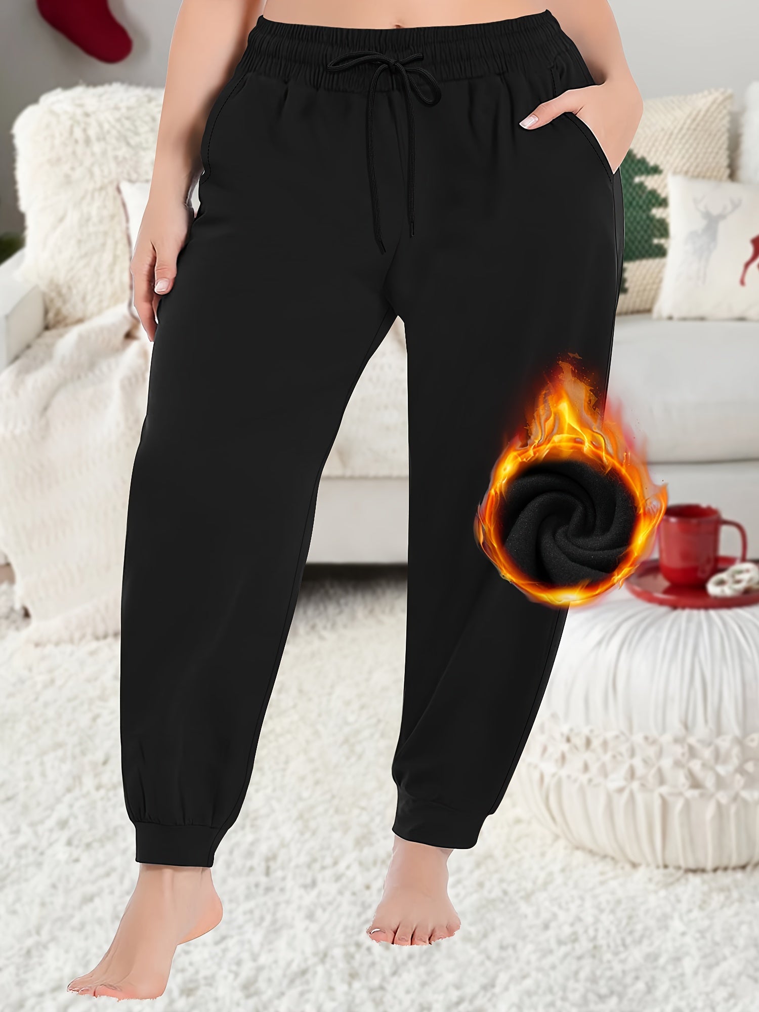 Plus Size Fleece Jogger Pants with Pockets for Women