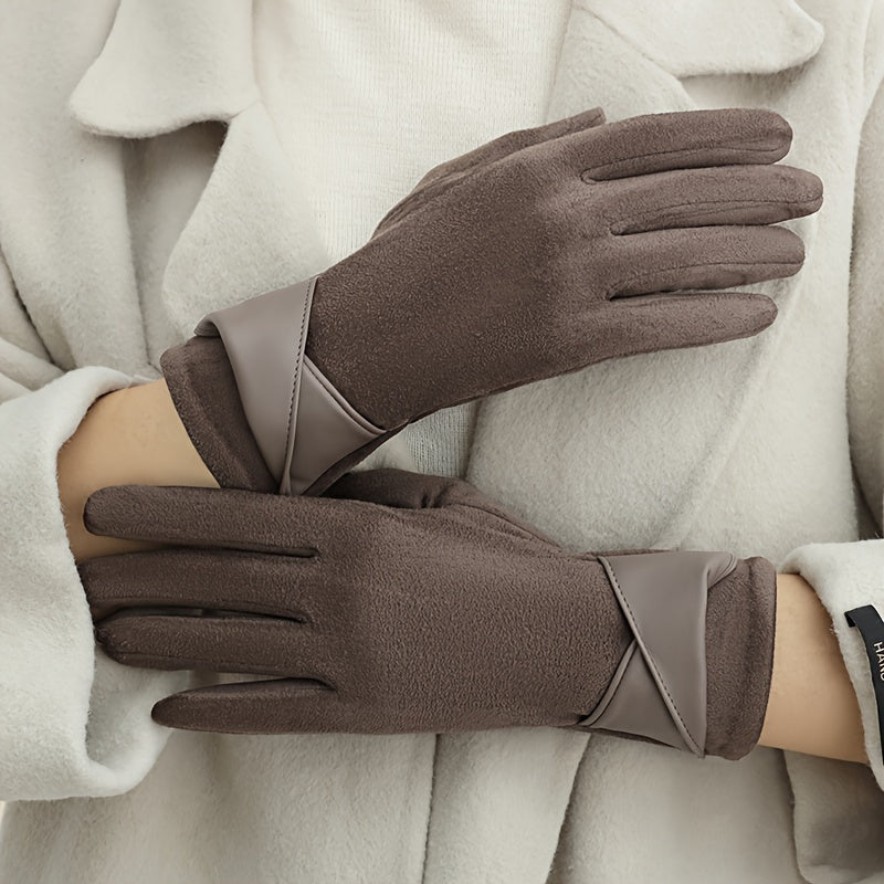Women's Touchscreen Fleece Lined Gloves with Bowknot Design