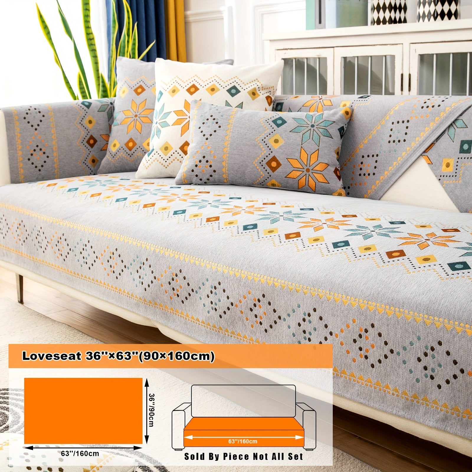 Bohemian Embroidered Sofa Slipcover with Pillowcase and Cushion Covers for Living Room and Bedroom