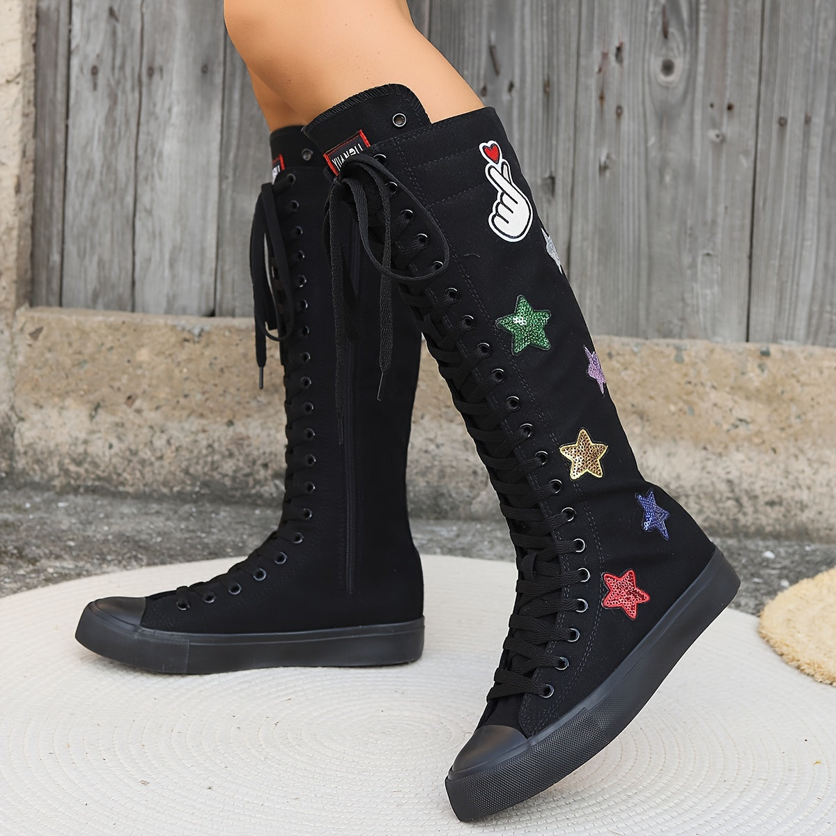 Women’s Canvas High-Top Boots with Zipper, Black, All-Season Comfort