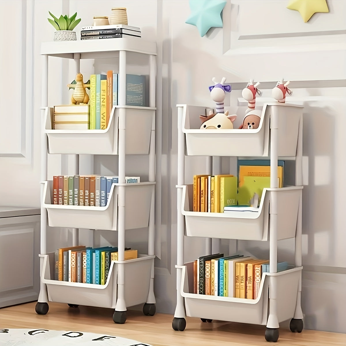 Plastic Mobile Storage Shelf with Wheels for Living Room Bedroom Dormitory