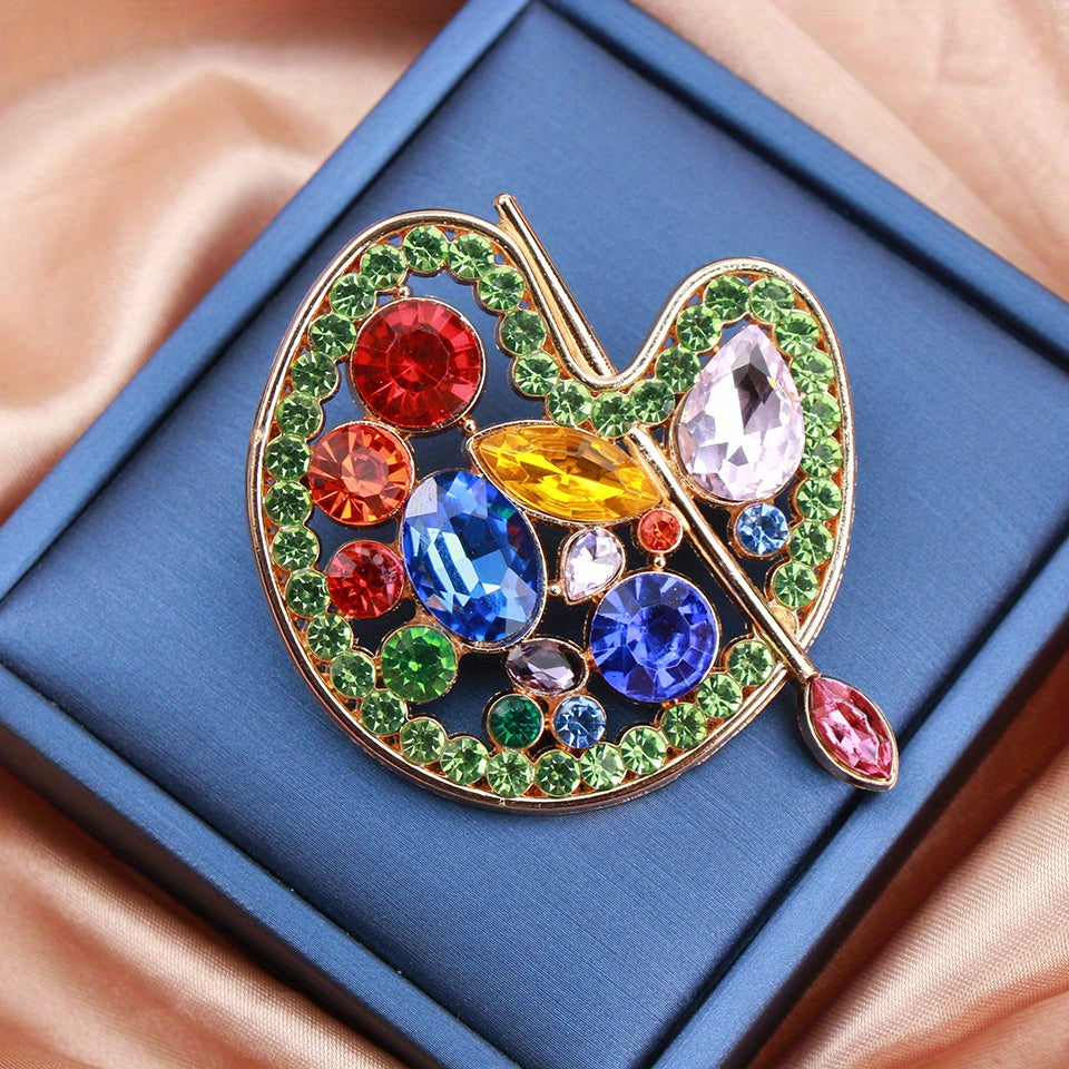Women's Baroque Style Painter's Palette Brooch with Rhinestones