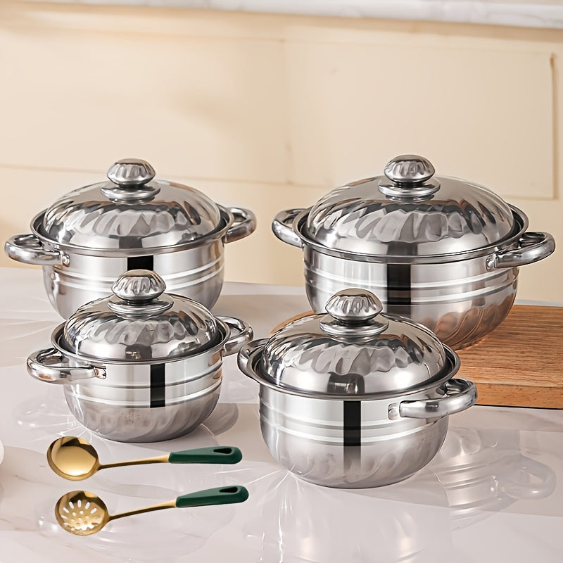 Stainless Steel Cookware Set 10 Pieces Pots Pans Lids Soup Ladle Kitchen Gift