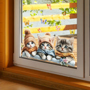 Cute Winter Cat and Butterfly Window Clings Reusable Double-Sided Glass Decor