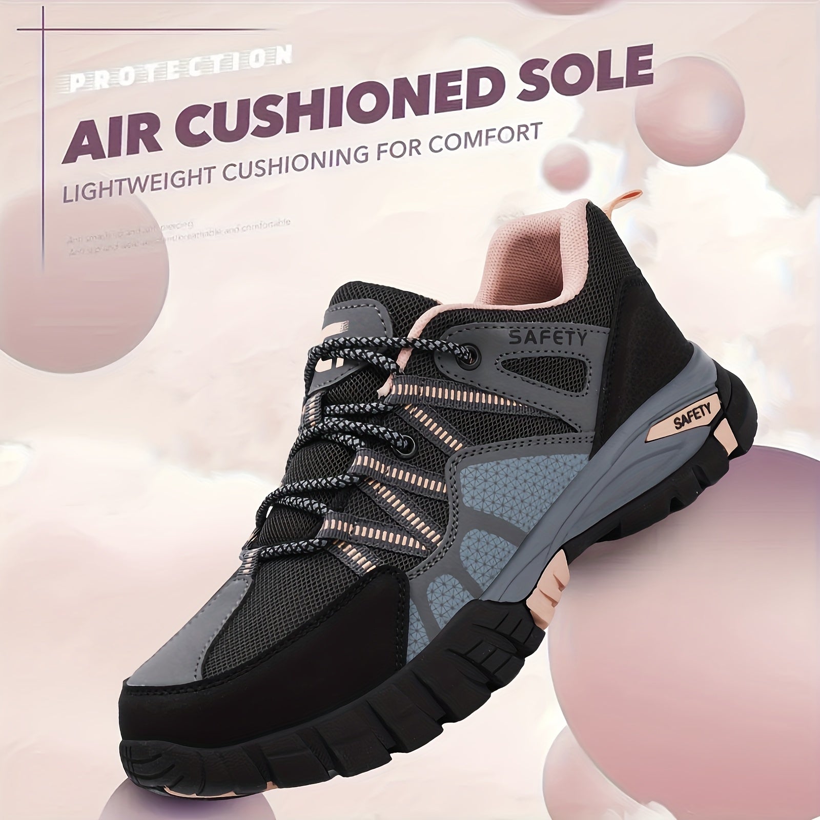 Women's Insulated Electrical Worker Shoes Anti-Puncture Slip-Resistant Steel Toe Black Pink